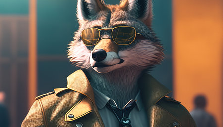 charismatic wolf influencer digital art illustration, Generative AIの素材