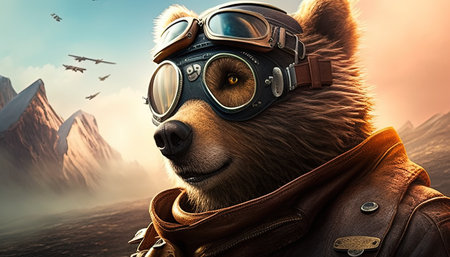 adventurous bear explorer digital art illustration, Generative AIの素材