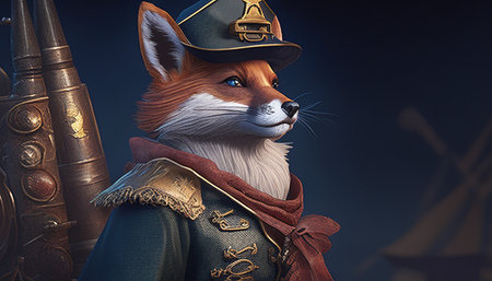 adventurous fox pirate digital art illustration, Generative AIの素材