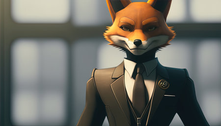 confident red fox fixer digital art illustration, Generative AIの素材