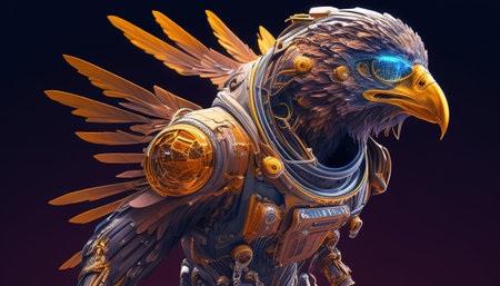 fearless eagle space explorer digital art illustration, Generative AIの素材