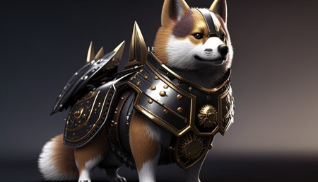 loyal dog wear a suit of armor digital art illustration, Generative AIの素材