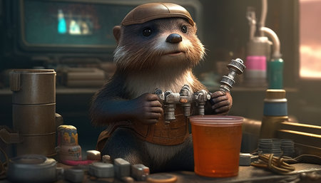 inventive otter engineer digital art illustration, Generative AIの素材
