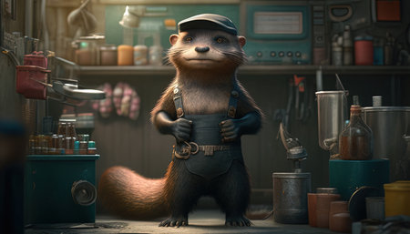 inventive otter engineer digital art illustration, Generative AIの素材