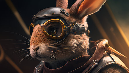 adventurous rabbit pilot digital art illustration, Generative AIの素材