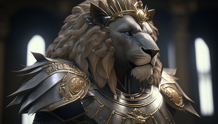 gladiator lion digital art illustration, Generative AIの素材