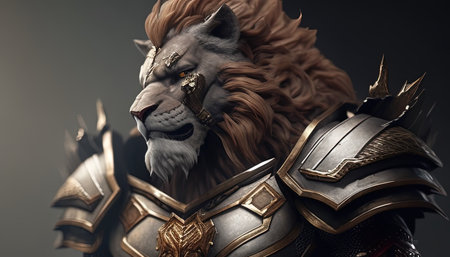 gladiator lion digital art illustration, Generative AIの素材