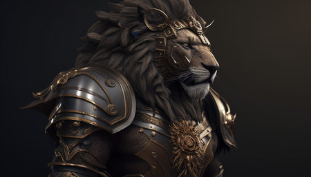 gladiator lion digital art illustration, Generative AIの素材