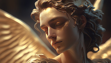 fallen angel with a serene expression digital art illustration, Generative AIの素材