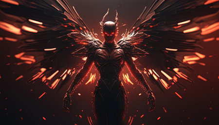 fallen angel with a twisted demonic appearance digital art illustration, Generative AIの素材