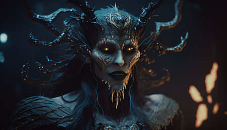 wendigo witch with a bewitching alluring appearance digital art illustration, Generative AIの素材