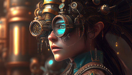 brilliant steampunk inventor digital art illustration, Generative AIの素材
