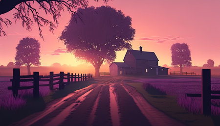 countryside digital art illustration, Generative AIの素材