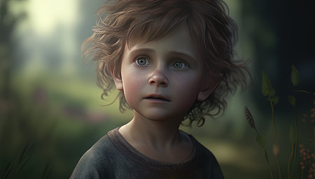 curious child digital art illustration, Generative AIの素材
