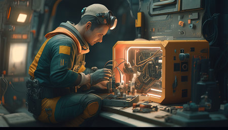 hardworking technician digital art illustration, Generative AIの素材
