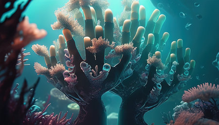 underwater world with coral reefs digital art illustration, Generative AIの素材