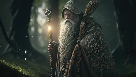 wise old druid digital art illustration, Generative AIの素材