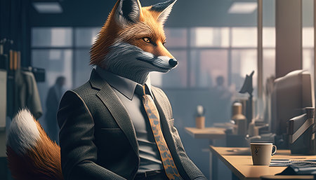 business savvy fox digital art illustration, Generative AIの素材