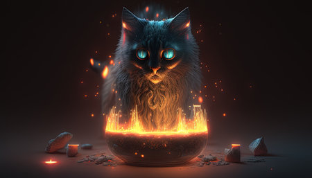 cursed cat digital art illustration, Generative AIの素材