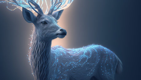 enchanted graceful deer digital art illustration, Generative AIの素材