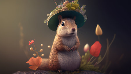 Spellbinding Squirrel is a fictional creature with magical powers, known for its enchanting and mesmerizing abilities. digital art illustration, Generative AIの素材