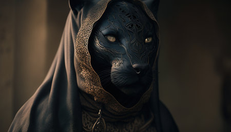 The panther is a mysterious and elusive predator, with a sleek black coat and a silent, lethal grace that inspires both fear and fascination. digital art illustration, Generative AIの素材