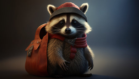 Raccoons are mischievous animals known for their curious and sneaky behavior, often getting into trouble with their playful antics. digital art illustration, Generative AIの素材