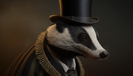 A Victorian Badger illustration is a detailed and intricate depiction of a badger, often featuring ornate patterns and intricate linework. digital art, Generative AIの素材