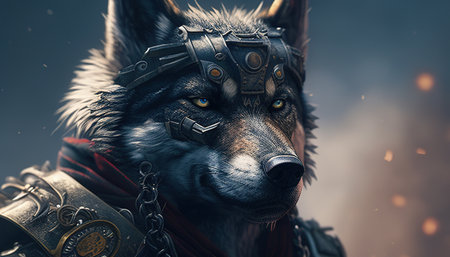 The fierce wolf warrior digital art illustration, Generative AIの素材