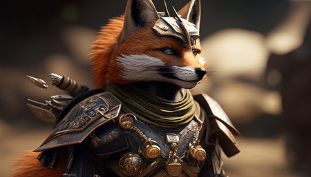 the nimble fox warrior digital art illustration, Generative AIの素材