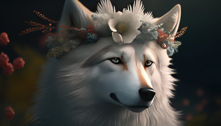 whimsical wolf digital art illustration, Generative AIの素材