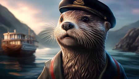 the adventurous otter captain digital art illustration, Generative AIの素材