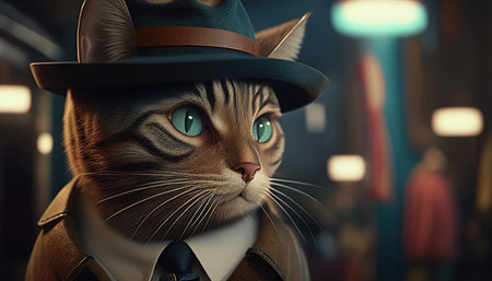 the curious cat detective digital art illustration, Generative AIの素材