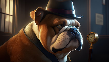 the persistent bulldog detective digital art illustration, Generative AIの素材