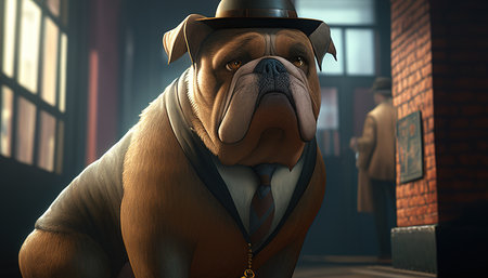 the persistent bulldog detective digital art illustration, Generative AIの素材