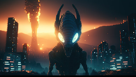 alien invasion apocalypse digital art illustration, Generative AIの素材