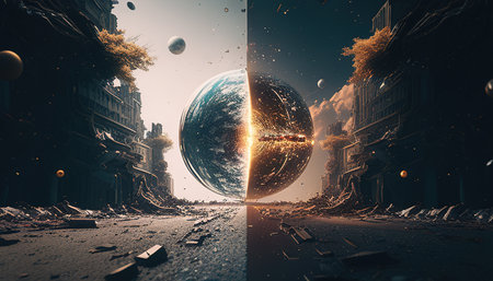 parallel universe apocalypse digital art illustration, Generative AIの素材