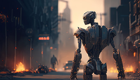 robot apocalypse digital art illustration, Generative AIの素材