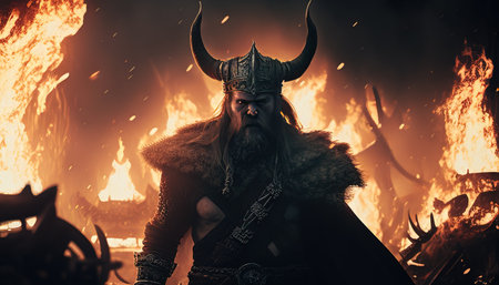 ragnarok a Viking apocalypse digital art illustration, Generative AIの素材
