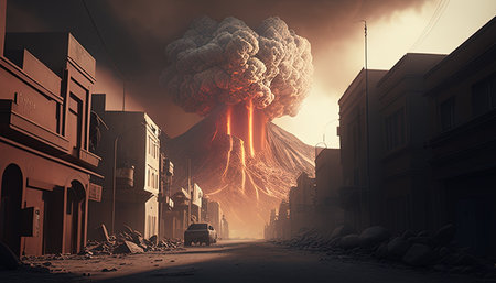 super volcano eruption apocalypse digital art illustration, Generative AIの素材