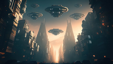 alien invasion apocalypse digital art illustration, Generative AIの素材