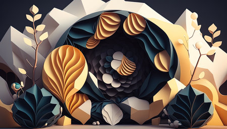 geometric nature digital art illustration, Generative AIの素材