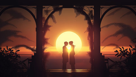 sunset romance digital art illustration, Generative AIの素材