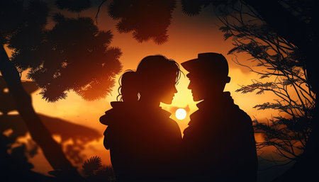 sunset romance digital art illustration, Generative AIの素材