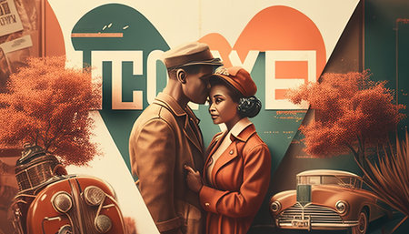 vintage love digital art illustration, Generative AIの素材