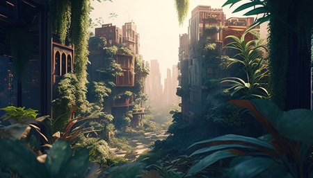 urban jungle apocalypse digital art illustration, Generative AIの素材