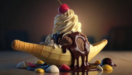 banana split digital art illustration, Generative AIの素材