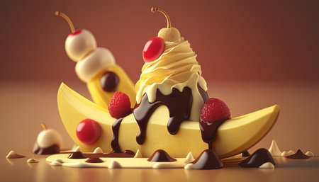 banana split digital art illustration, Generative AIの素材