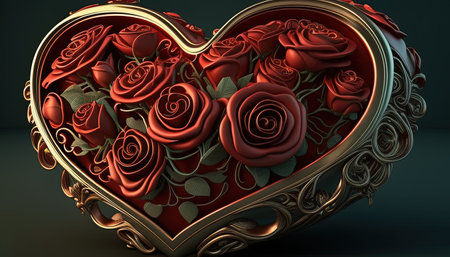 heart shaped roses digital art illustration, Generative AIの素材