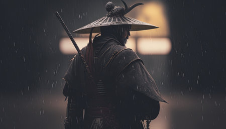 samurai in the rain digital art illustration, Generative AIの素材